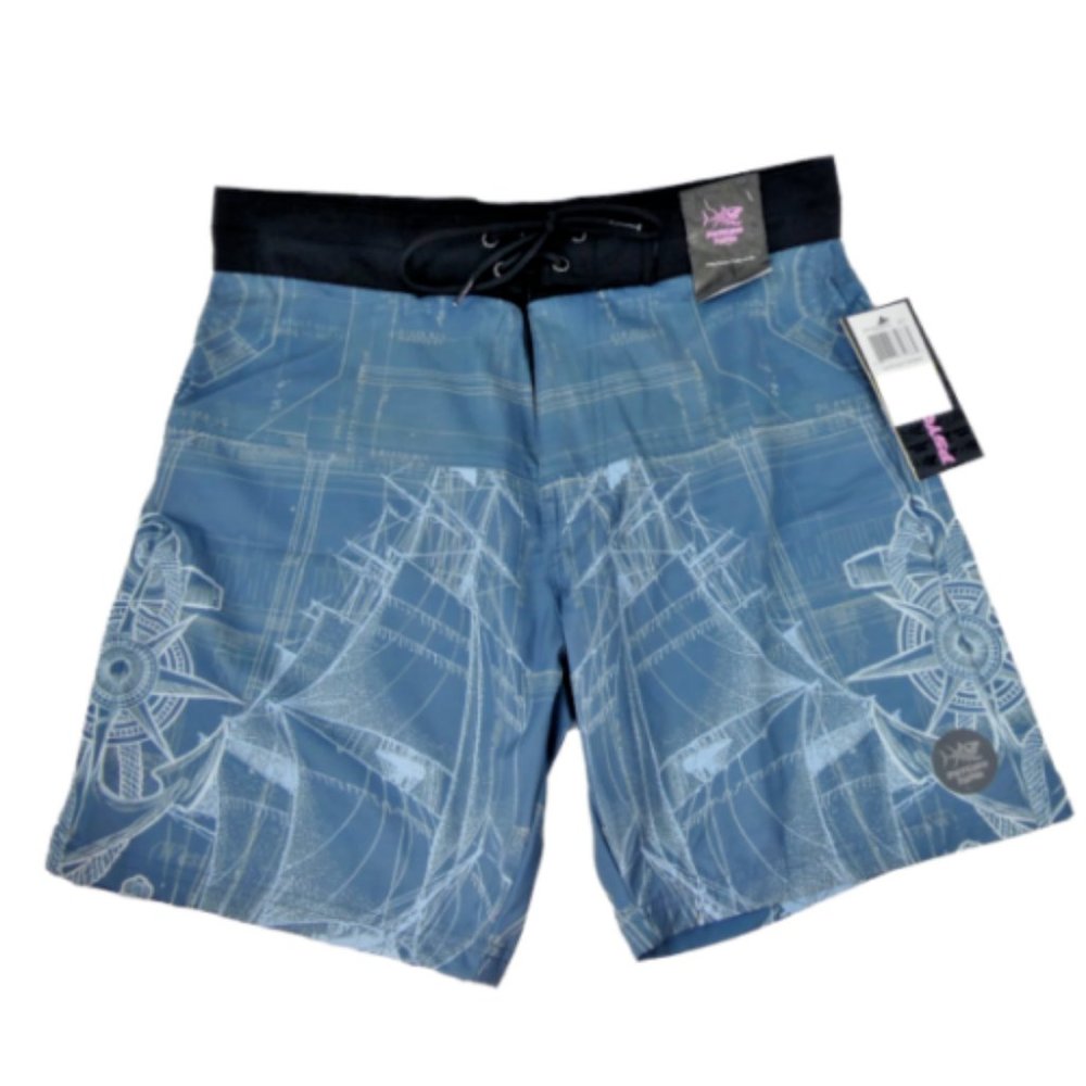 New Psycho Tuna Men's Lighthouse Compass Pirate Ship Boardshorts Stretch Shorts